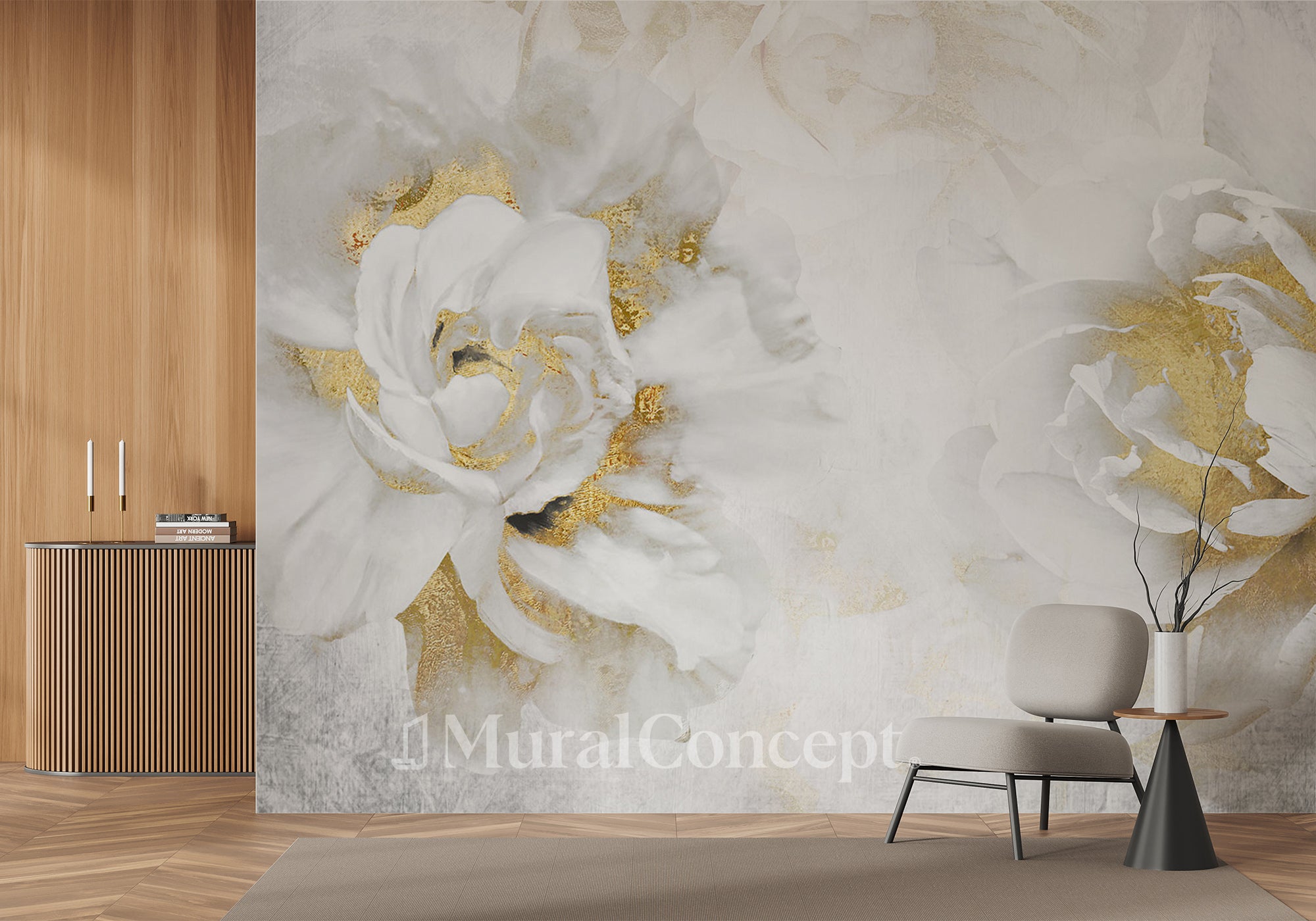 Papier peint Fleur Or - panoramique français