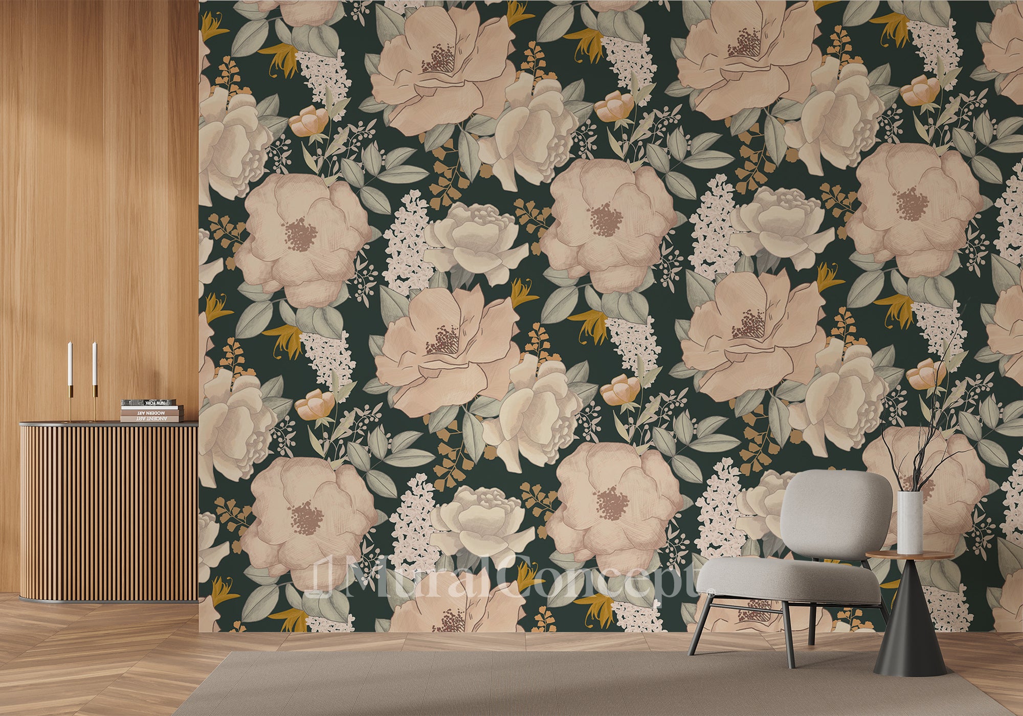 Papier peint fleur pastel profond - panoramique français