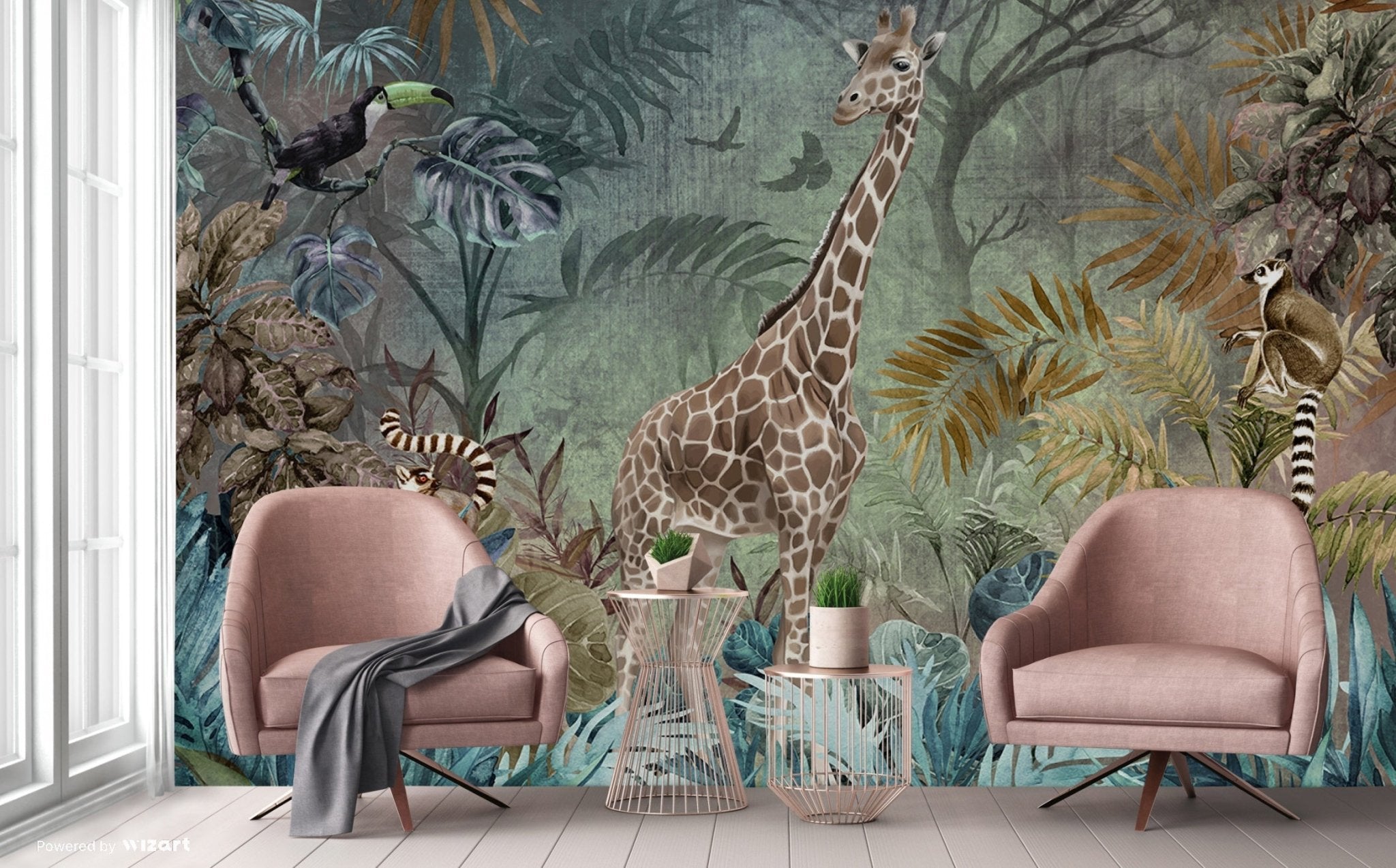 Papier peint girafe somptueuse, mural concept, tendance