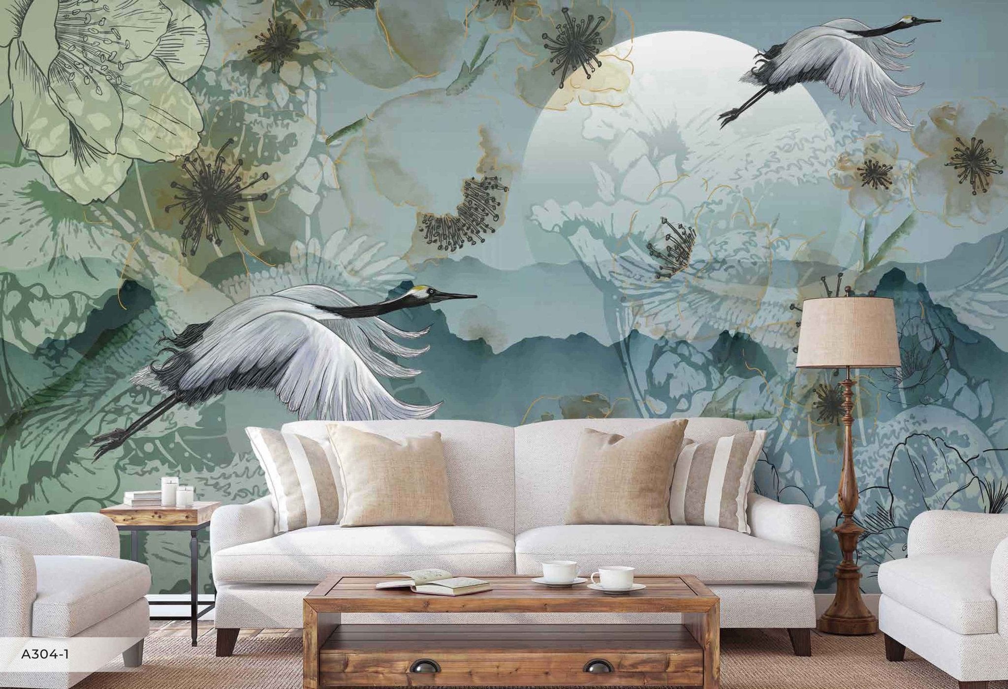 Papier peint grues japonaises, mural concept, tendance