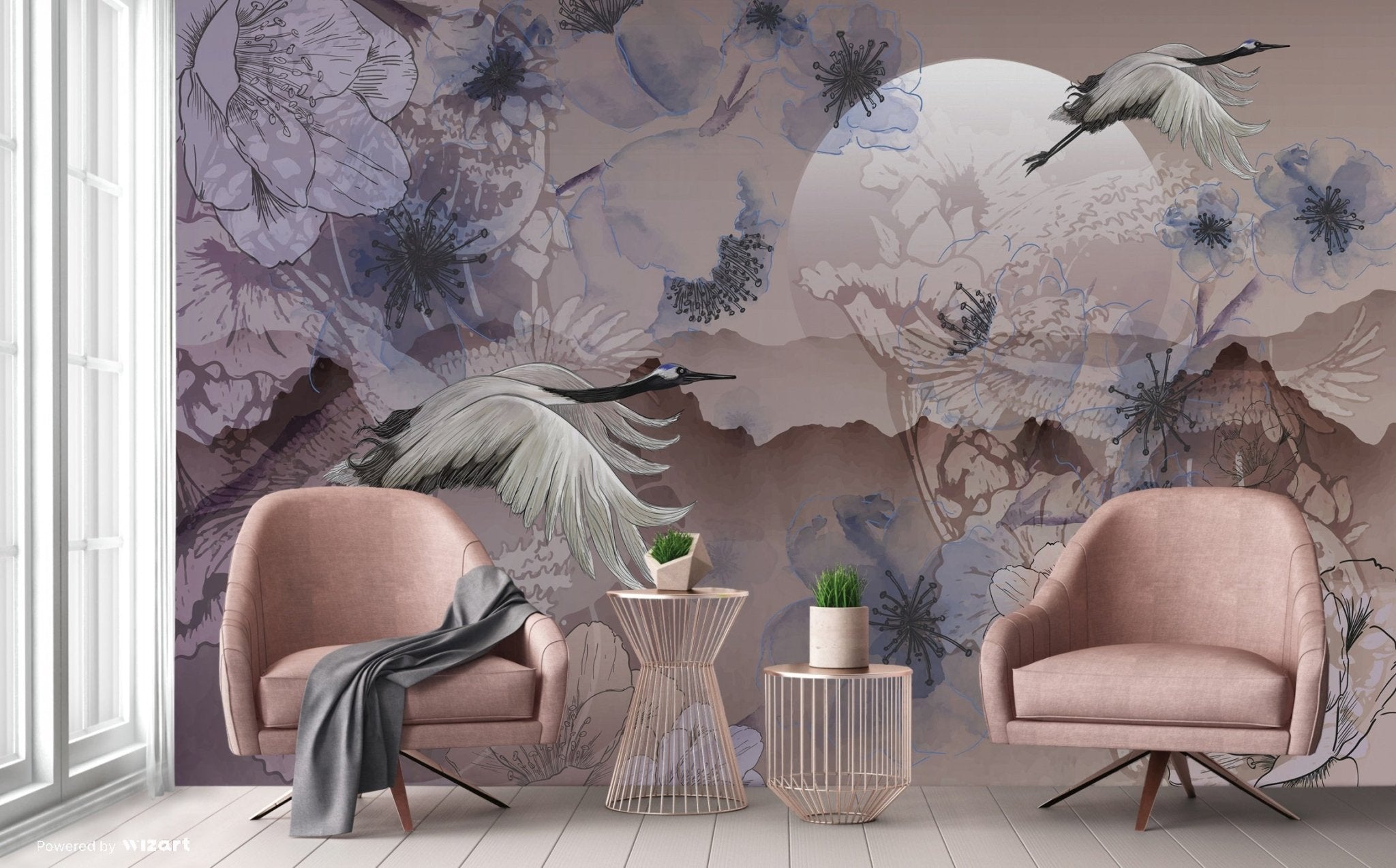 Papier peint grues japonaises, mural concept, tendance