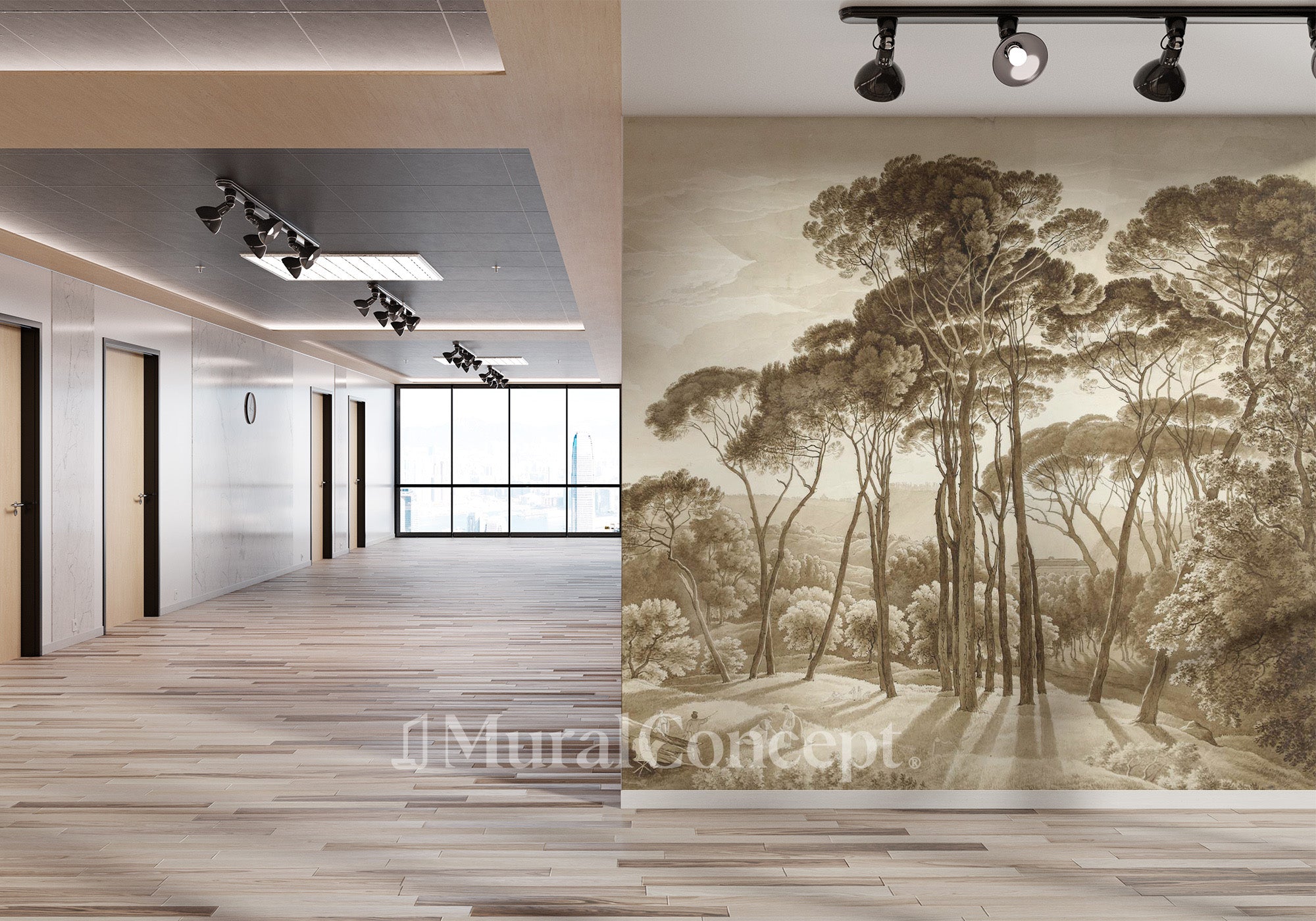 Papier peint hall paysage Italie ambré - panoramique français