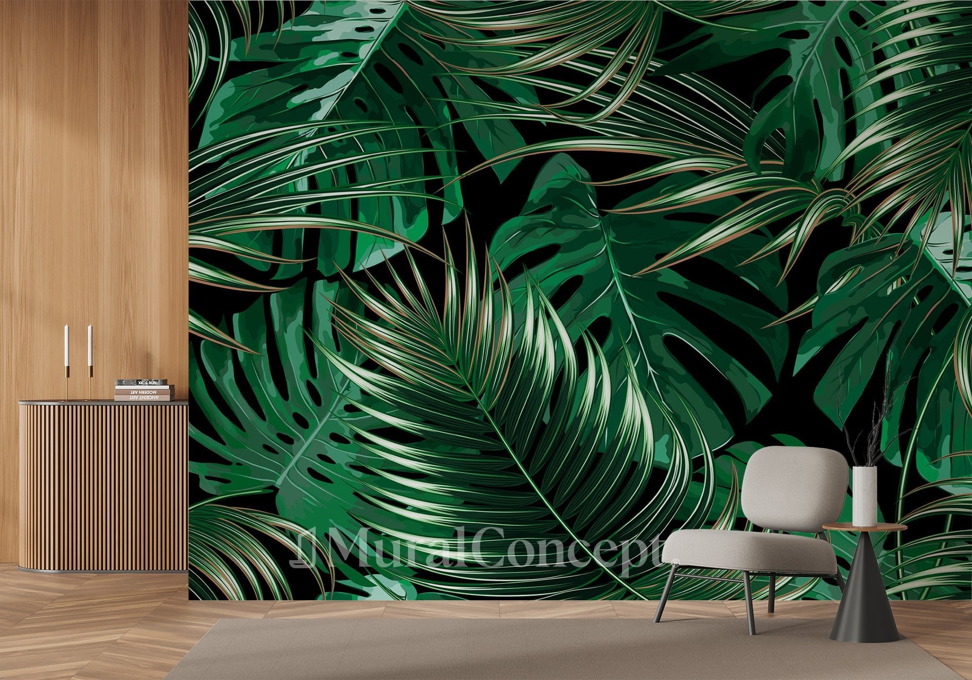 Papier peint intissé grandes feuilles vertes - panoramique français