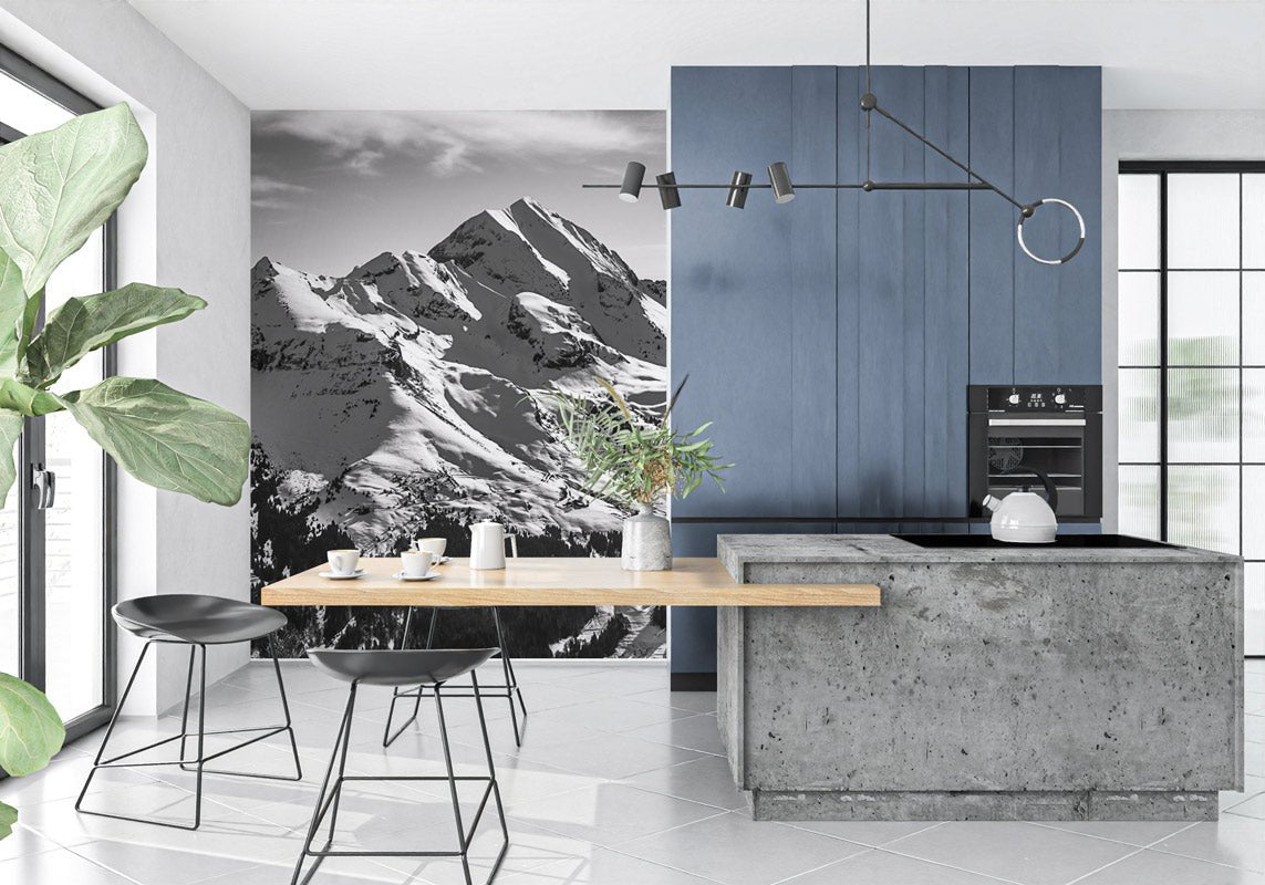 Papier peint montagne noir et blanc les Aravis - papier peint sur mesure francais - muralconcept