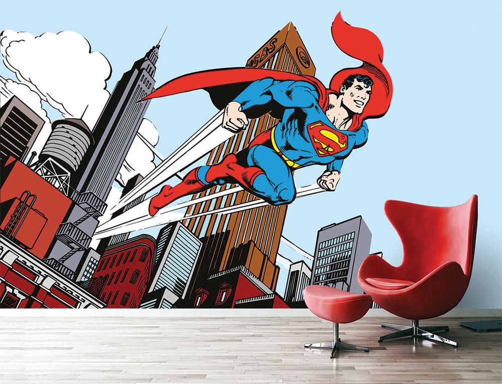 Panorama-Tapete Held Superman Comic Vintage Jump aus der Stadt