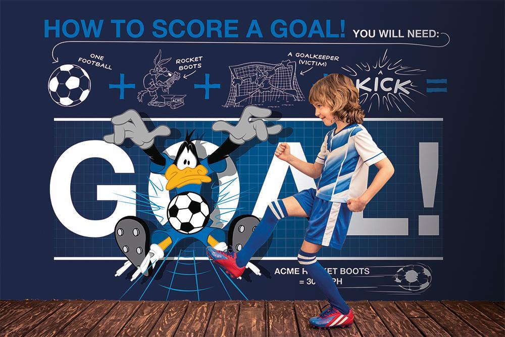 Papier peint panoramique looney tunes cartoon daffy duck masterclass football goal - papier peint sur mesure francais - muralconcept
