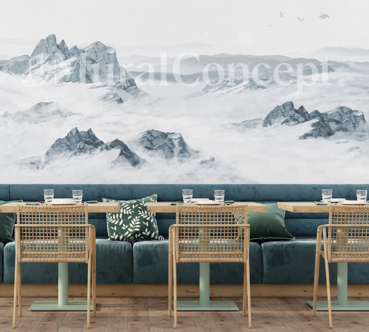 Tapete Restaurant Berg blau