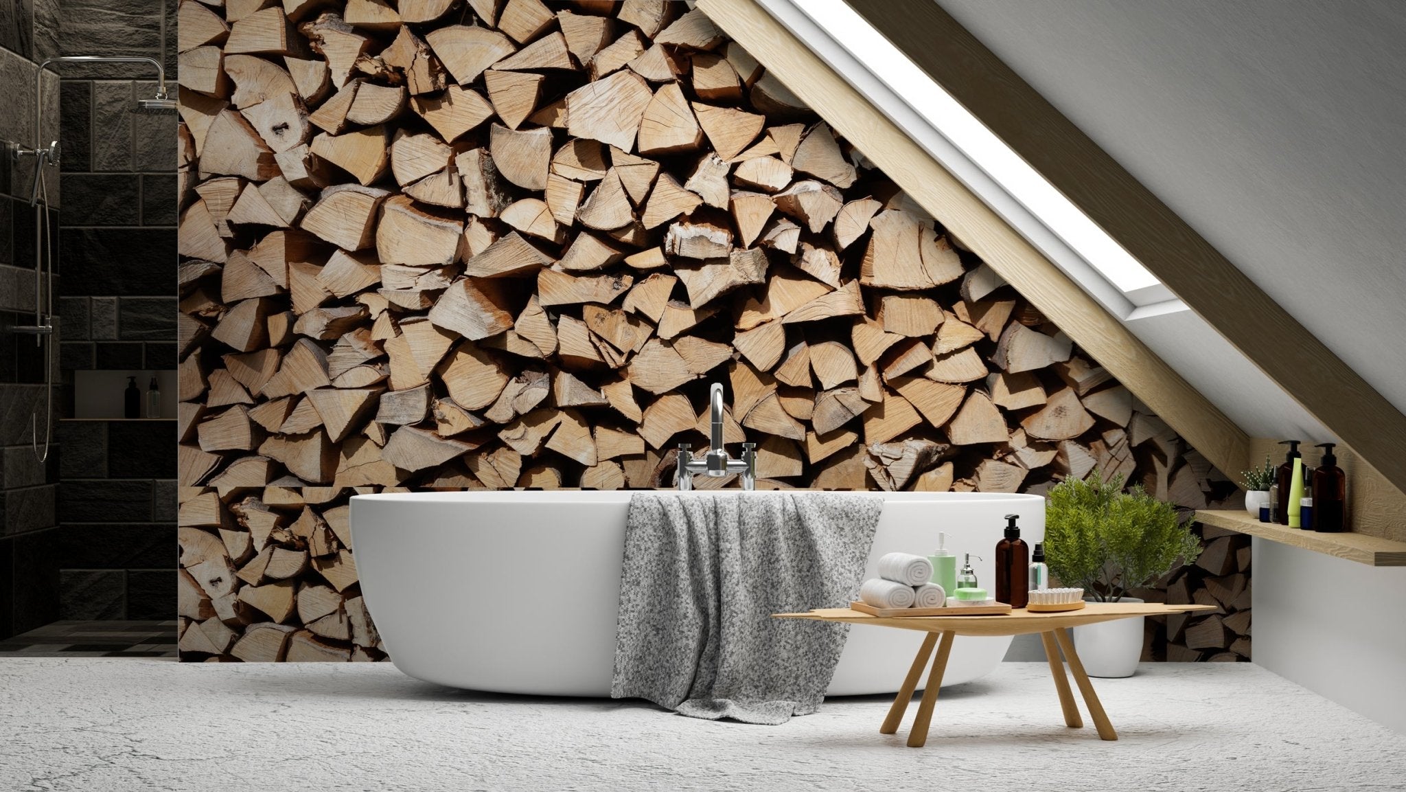 Papier peint trompe oeil bois design, mural concept, tendance