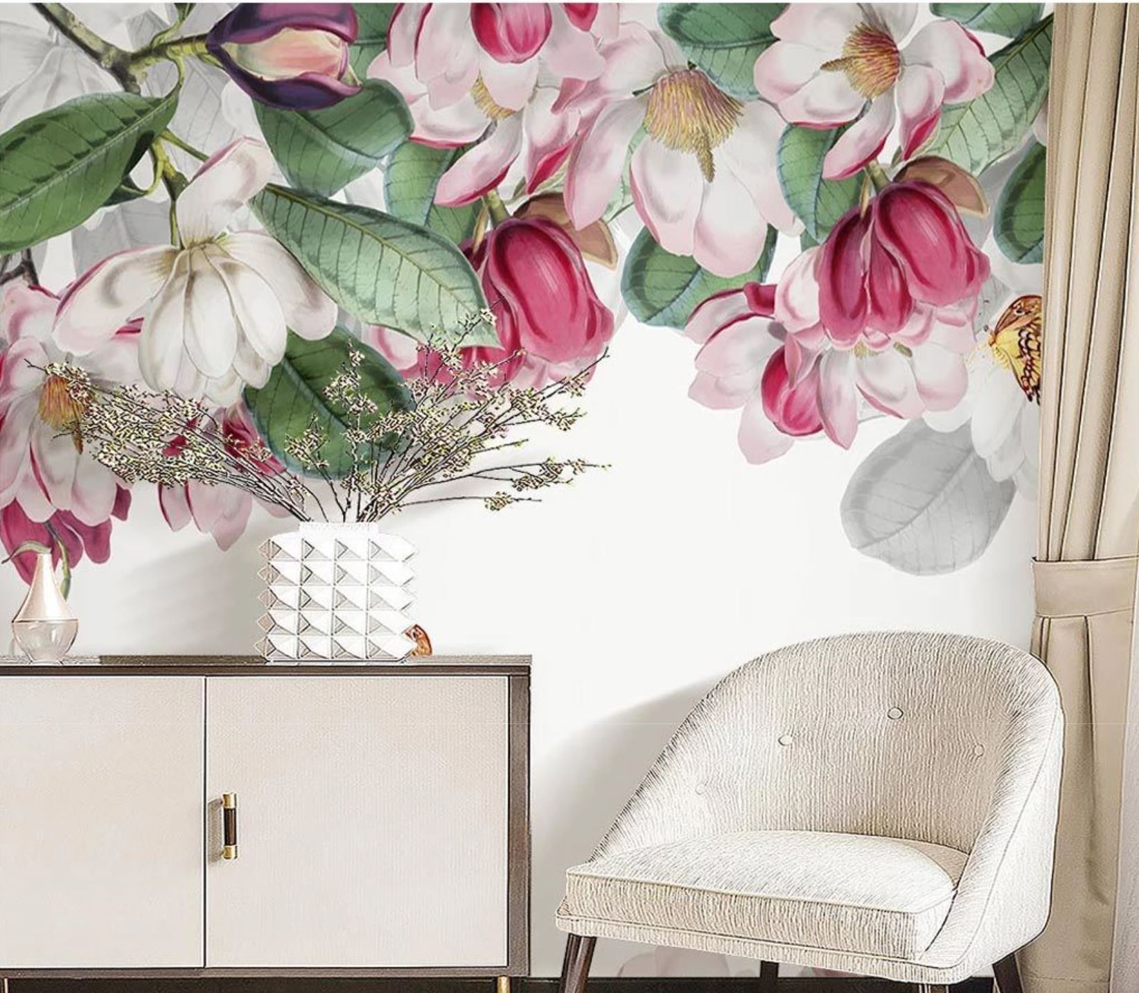 Papier peint tendance floral magnolia - papier peint sur mesure francais - muralconcept