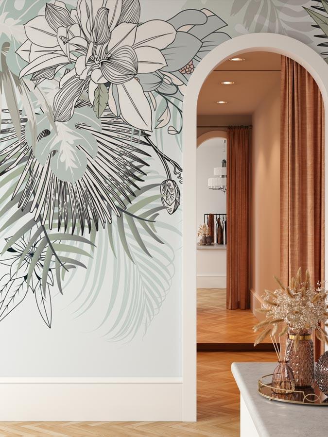 Papier peint tendance nature plante vert d'eau - papier peint sur mesure francais - muralconcept