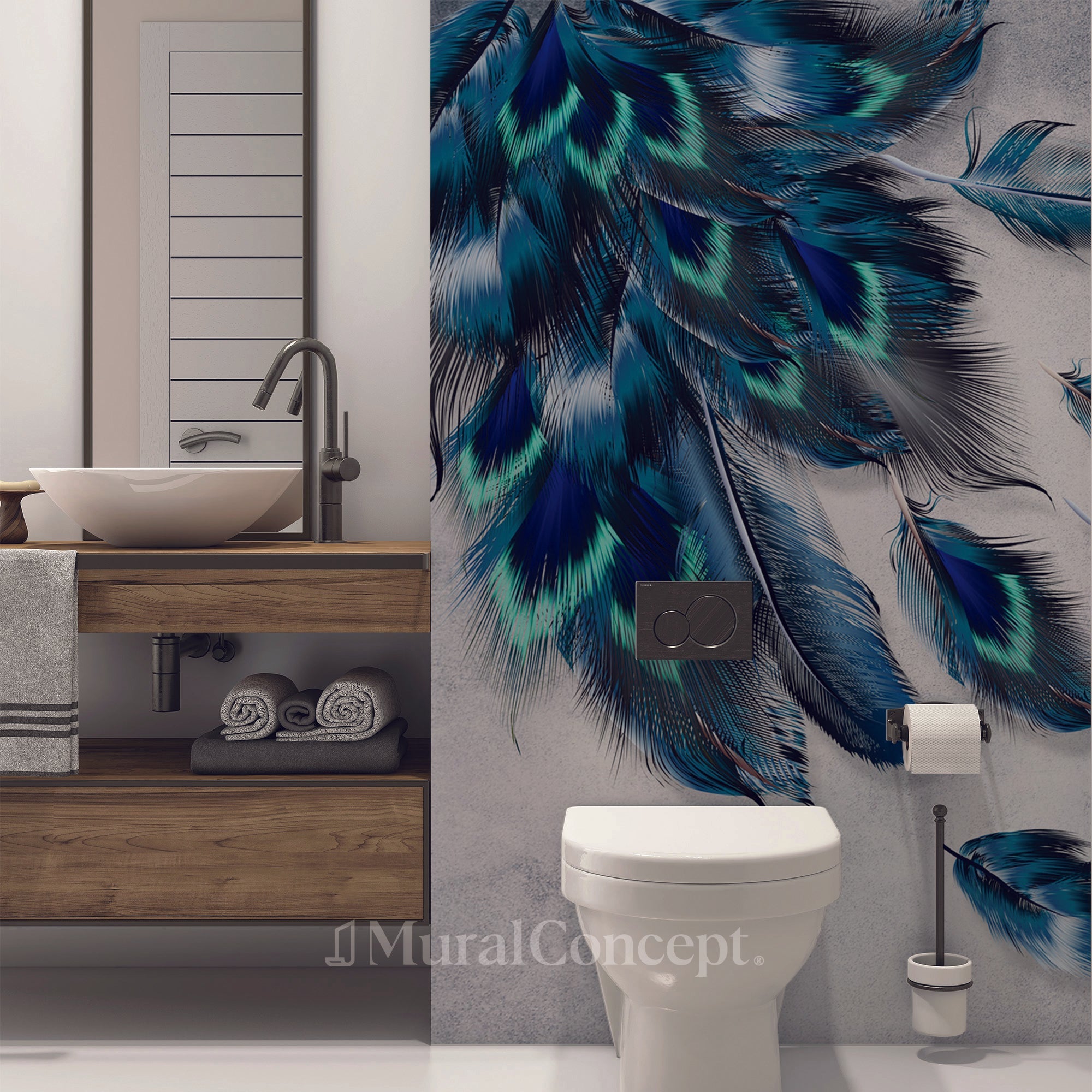 Papier peint toilette Flying Paon - panoramique sur mesure francais - muralconcept