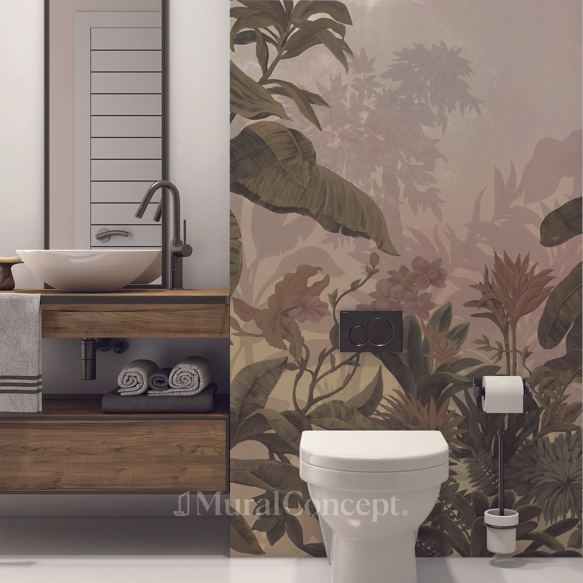 Retro Sepia Jungle Toilet Wallpaper