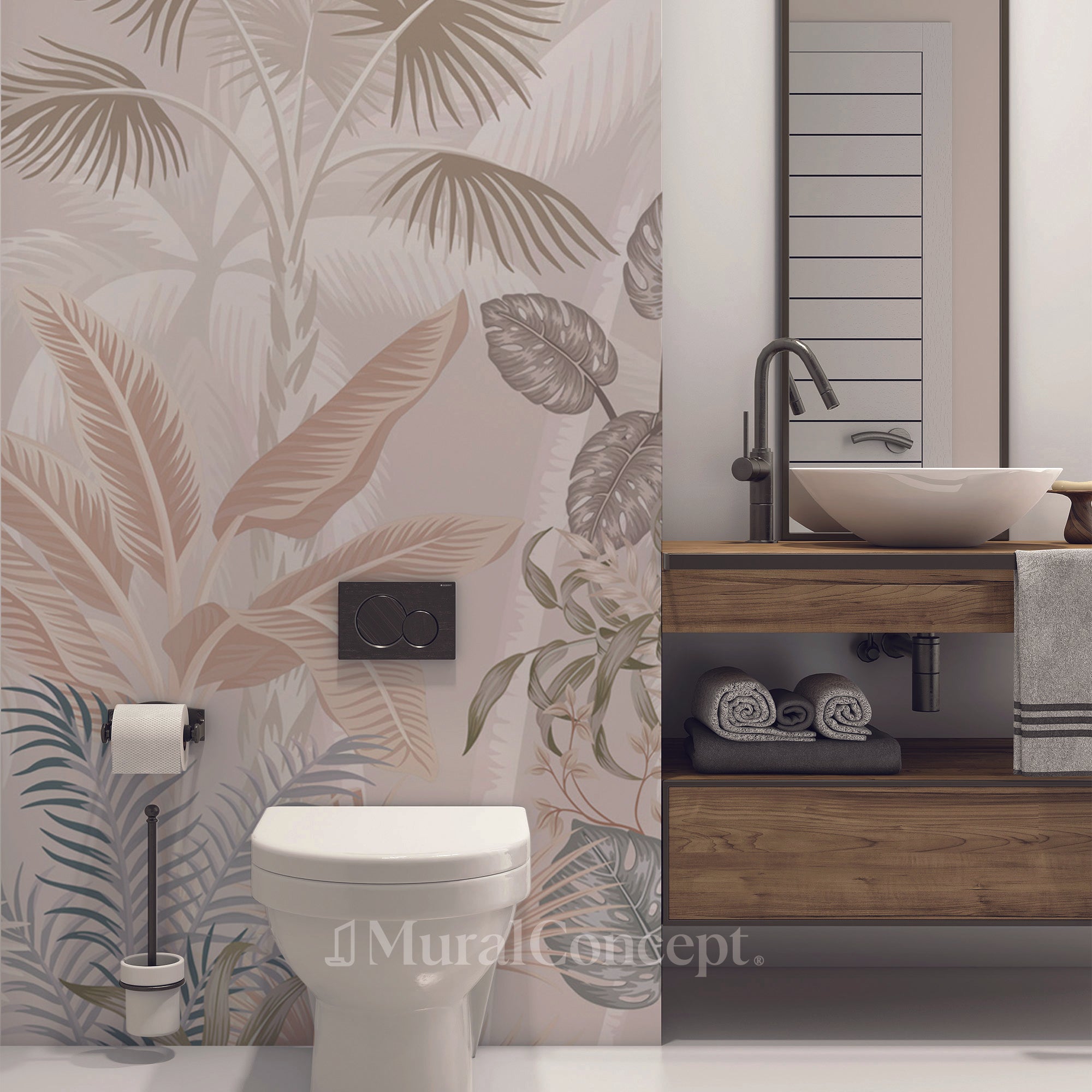 Papier peint toilette jungle terracotta - panoramique sur mesure francais - muralconcept