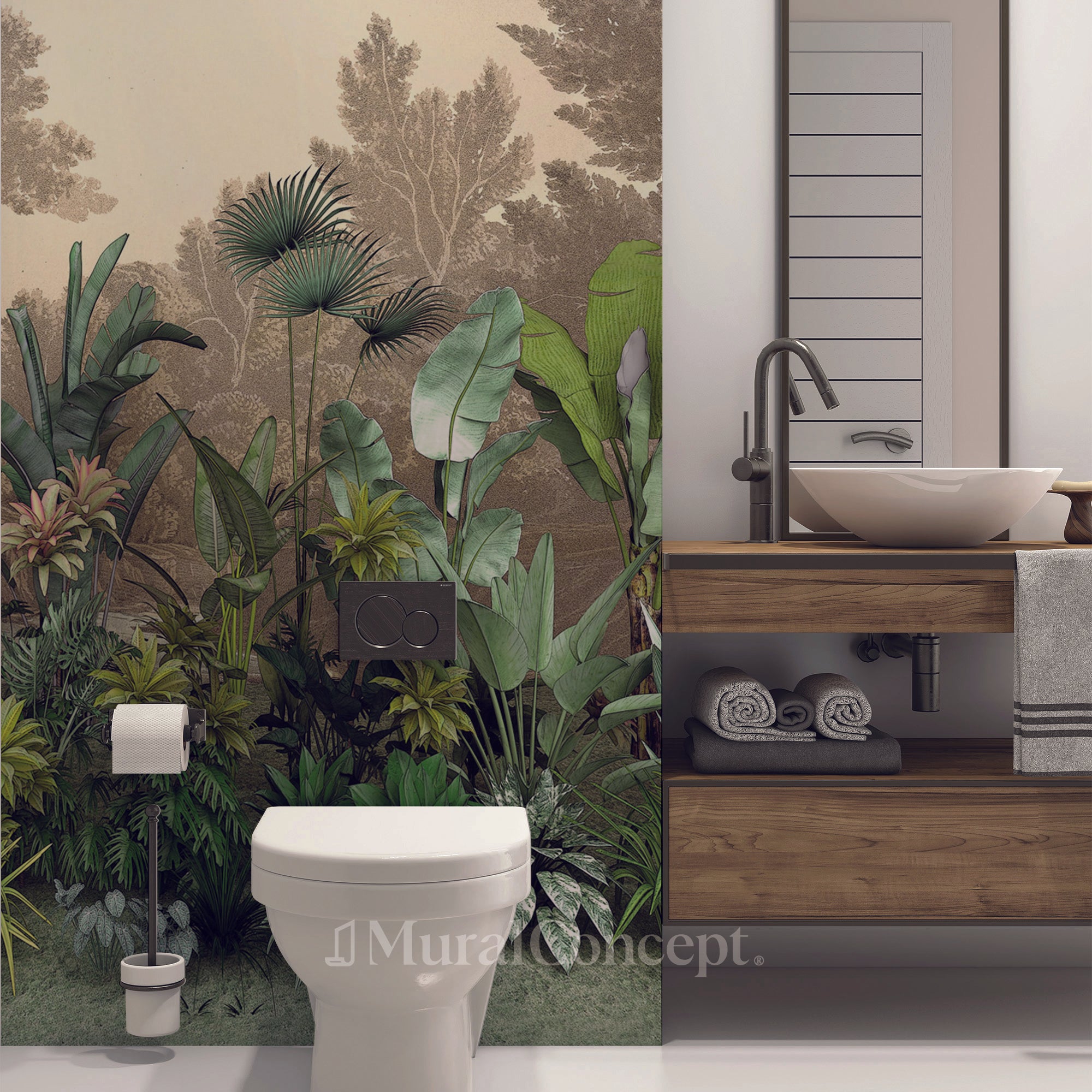 Papier peint toilette Jungle tendance indonésia - panoramique sur mesure francais - muralconcept