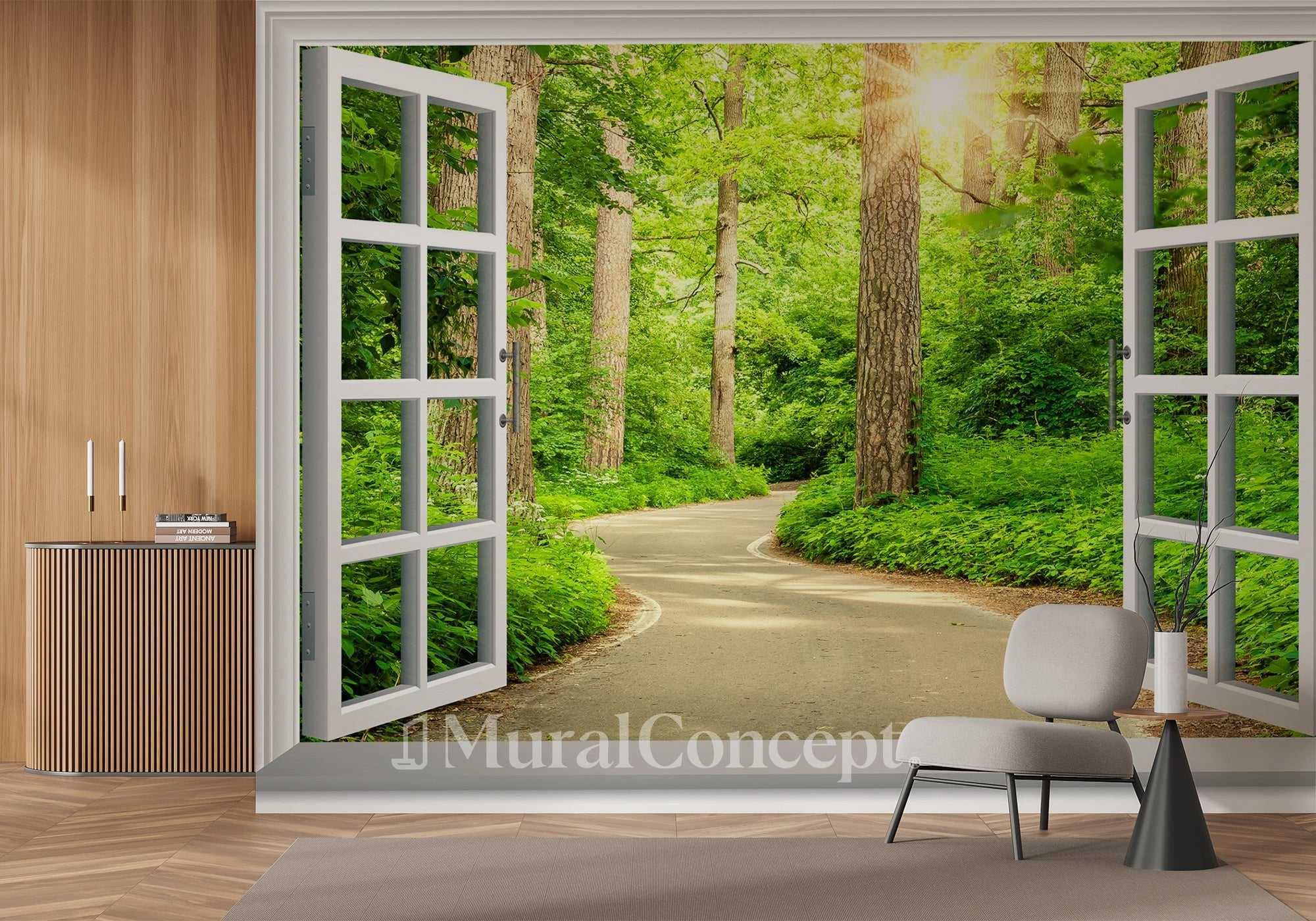 Papier peint trompe l’œil balade en forêt - panoramique français