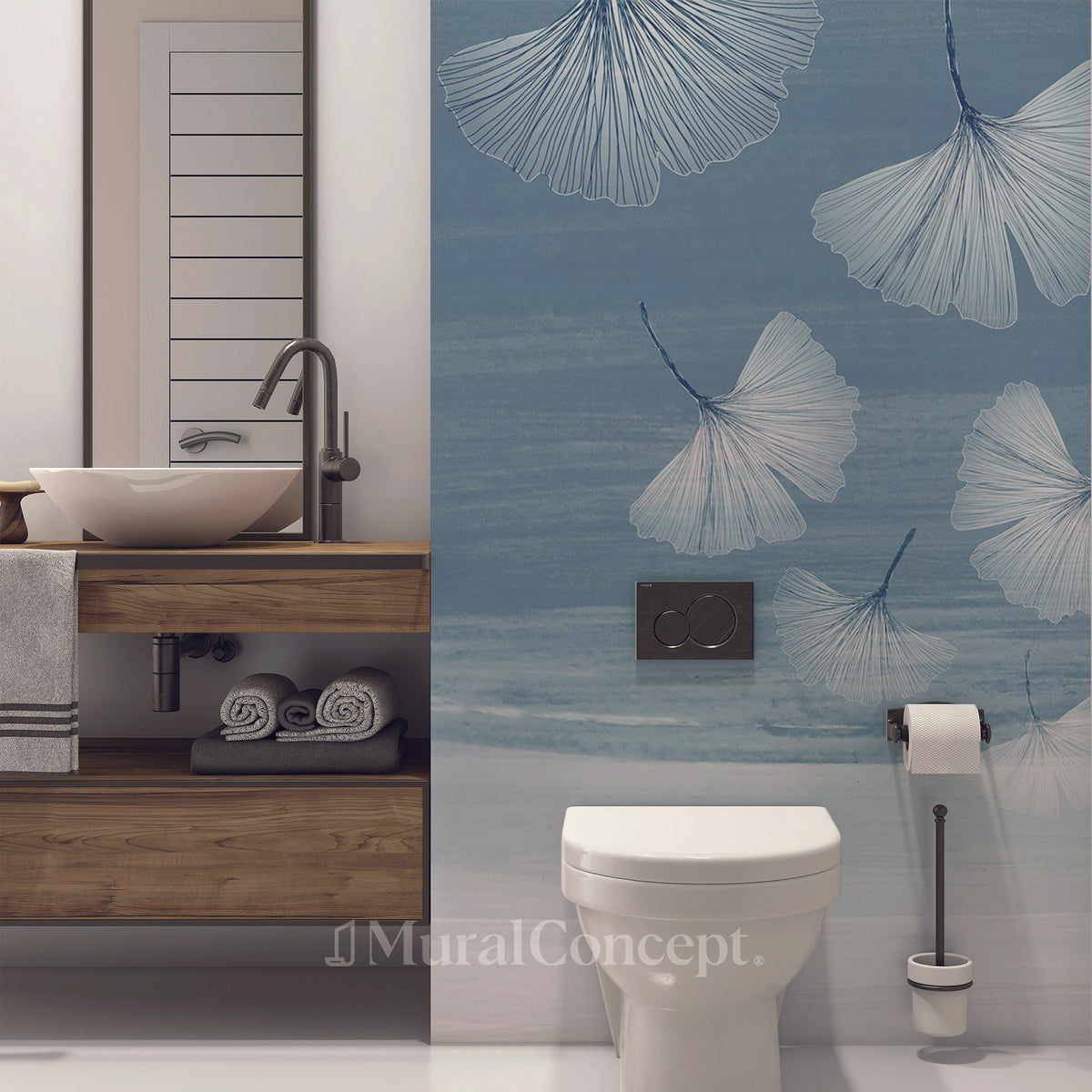 WC Wallpaper Japandi Blue Gingko