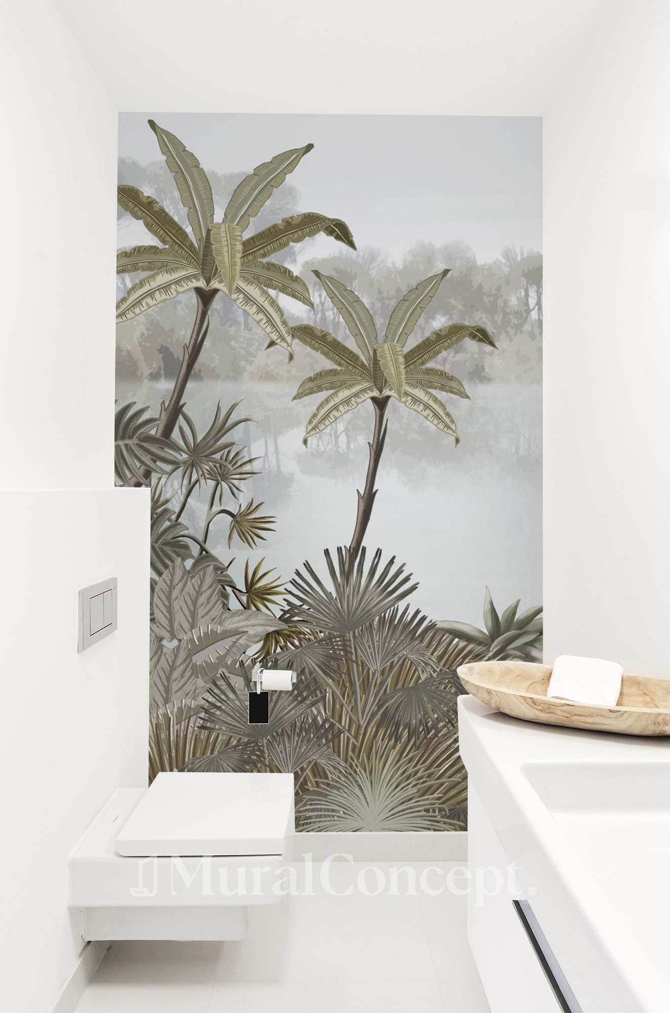 Papier peint wc jungle tendance peinture - décor mural sur mesure français
