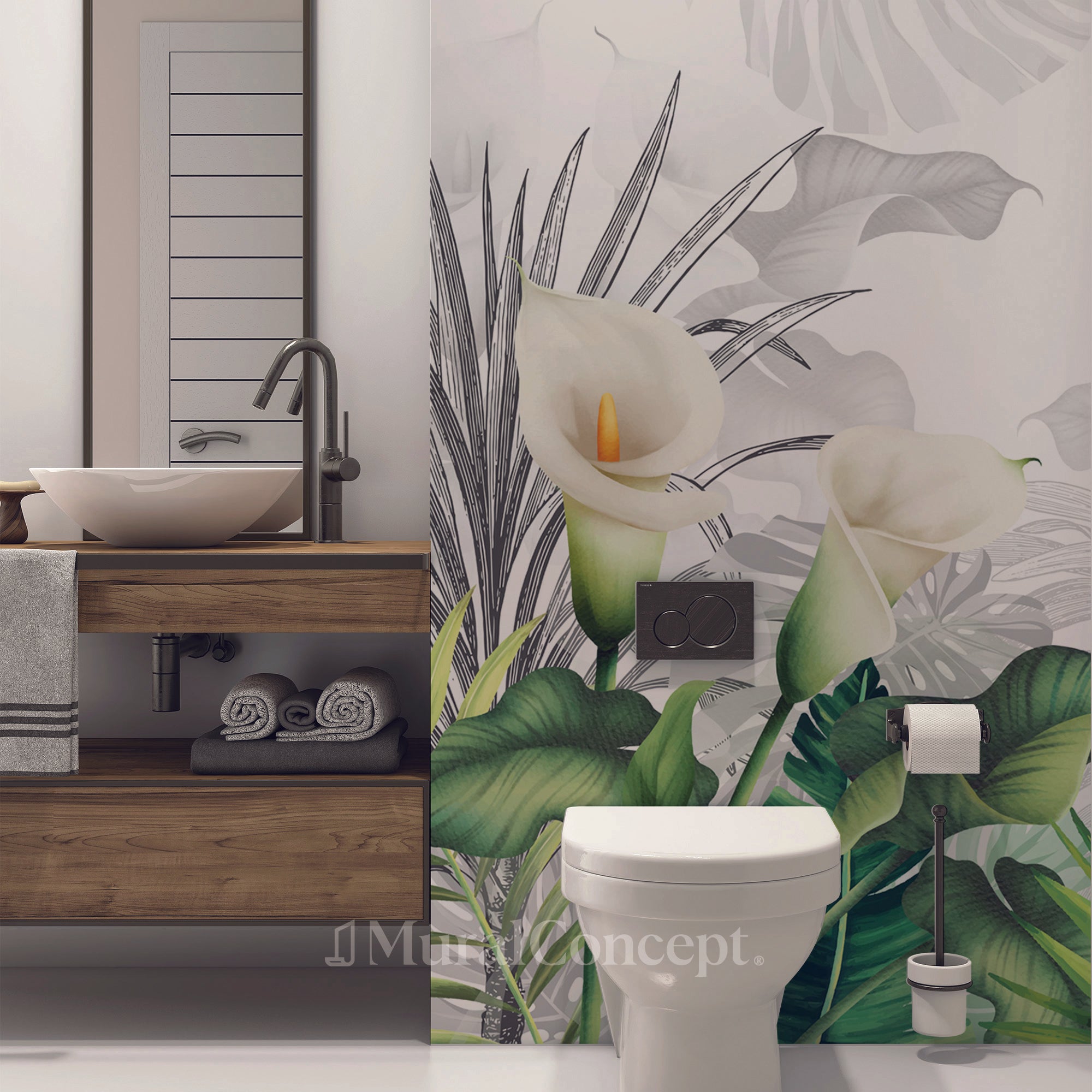 Papier peint wc nature lys blanche - décor mural sur mesure français