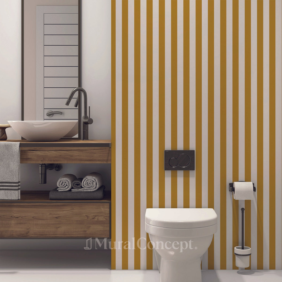 WC Wallpaper Senfgelb Retro Stripe