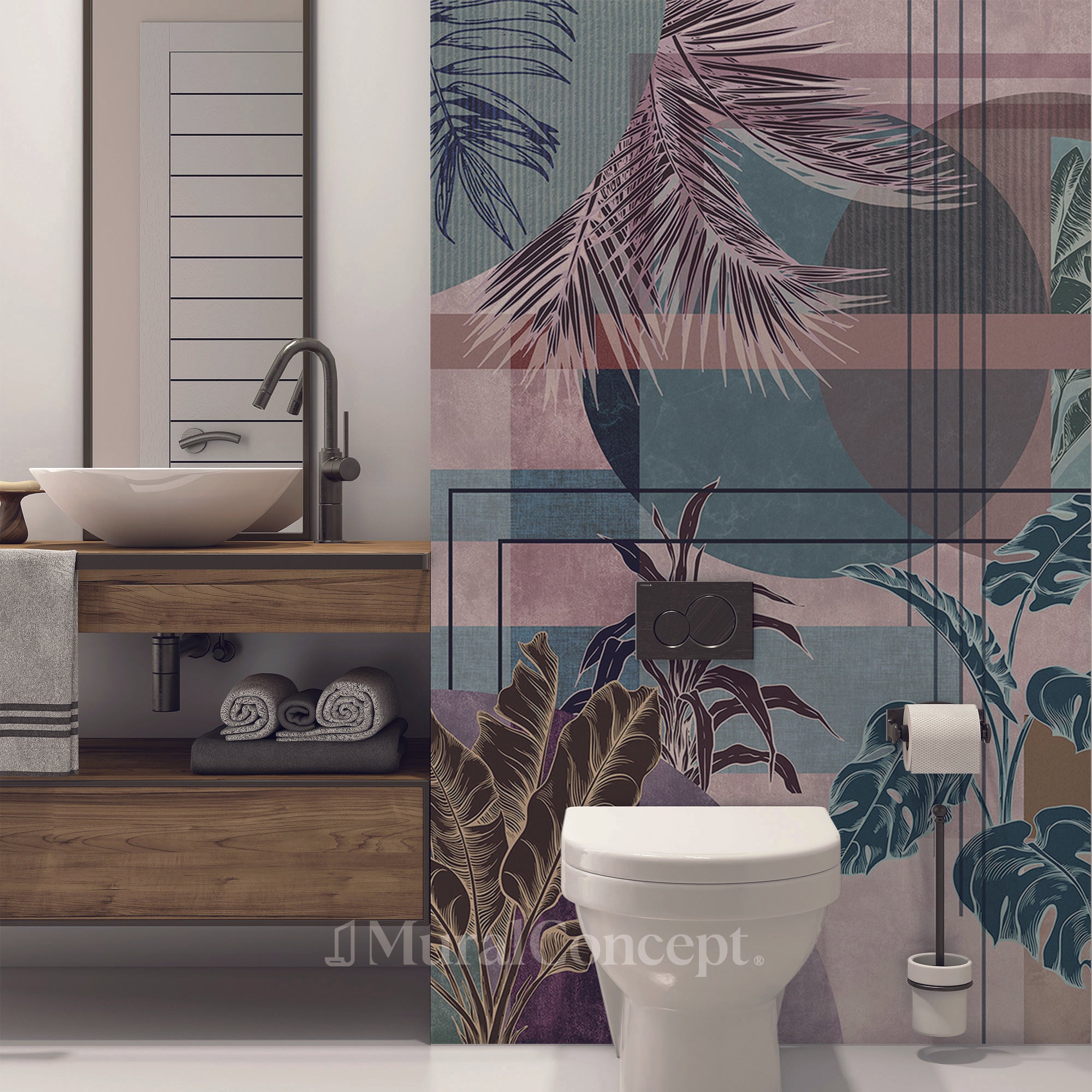 Papier peint wc vintage design - décor mural sur mesure français