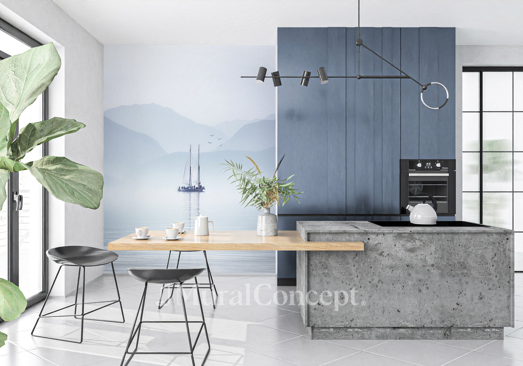 Papier peint lac Annecy navigation - panoramique français