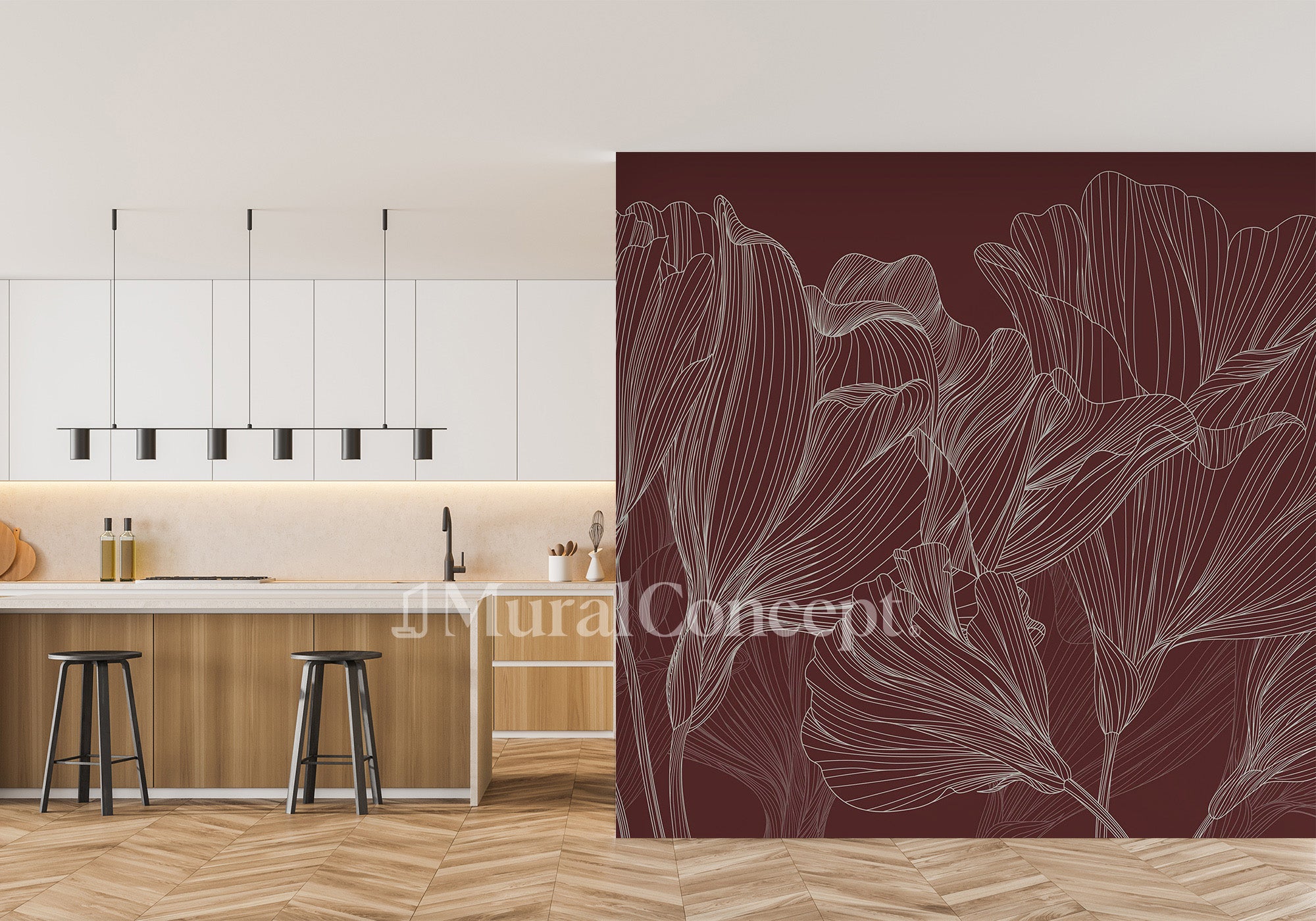 Papier peint panoramique valse des fleurs bordeaux - panoramique français