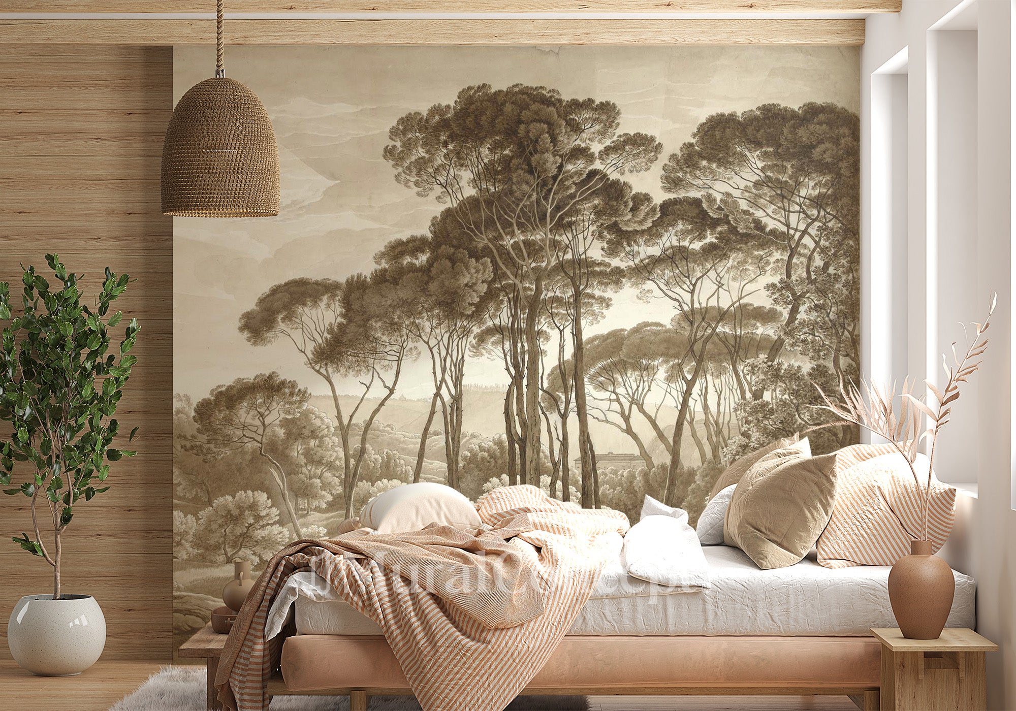 Papier peint panoramique paysage italien ambré - panoramique français