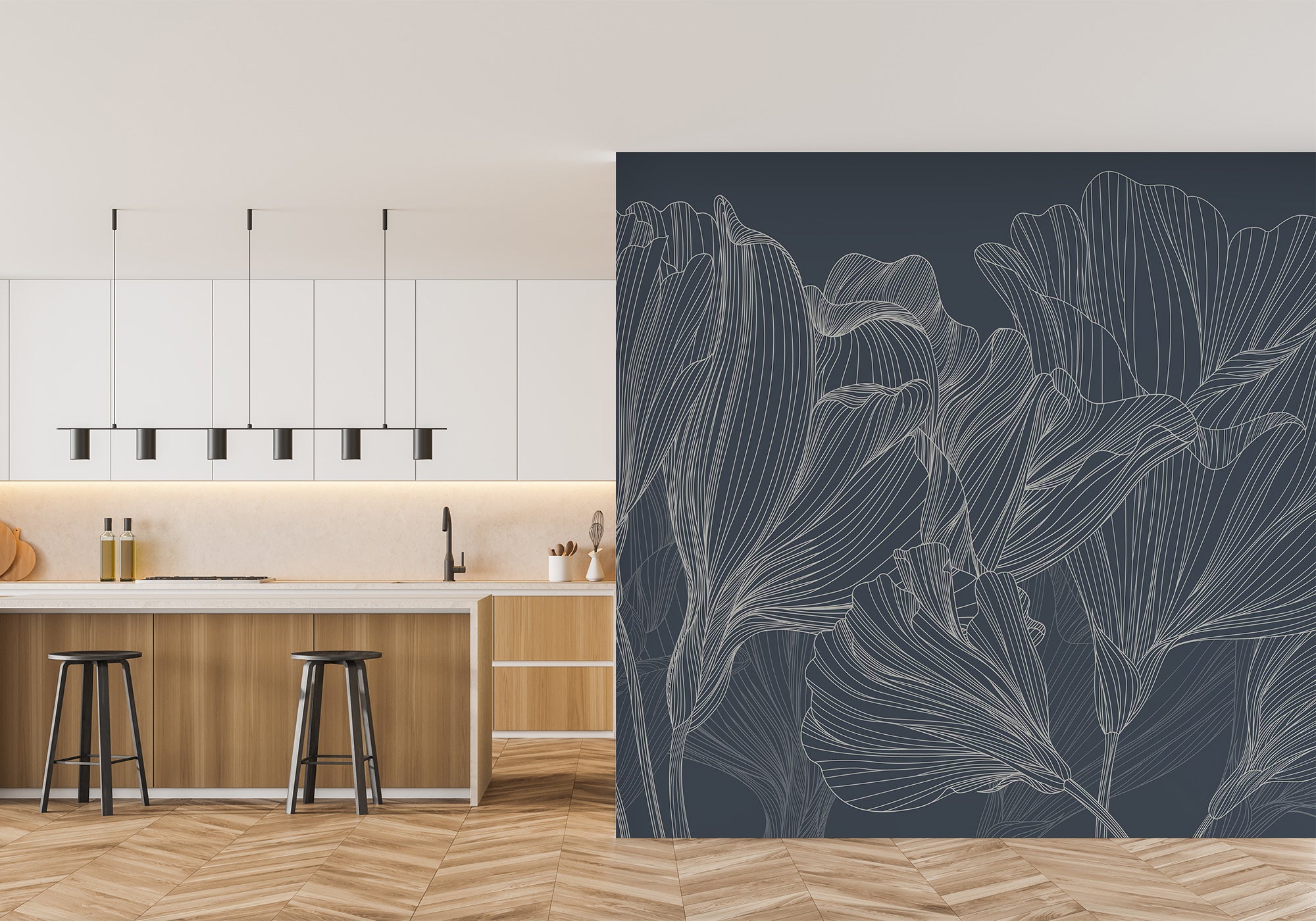 Papier peint panoramique valse des fleurs bleu - panoramique français